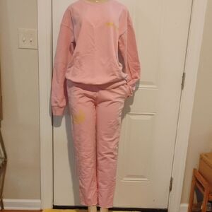 About-Face Pink Two-Piece Sweatshirt & Jogger Set with Yellow Accent Size M